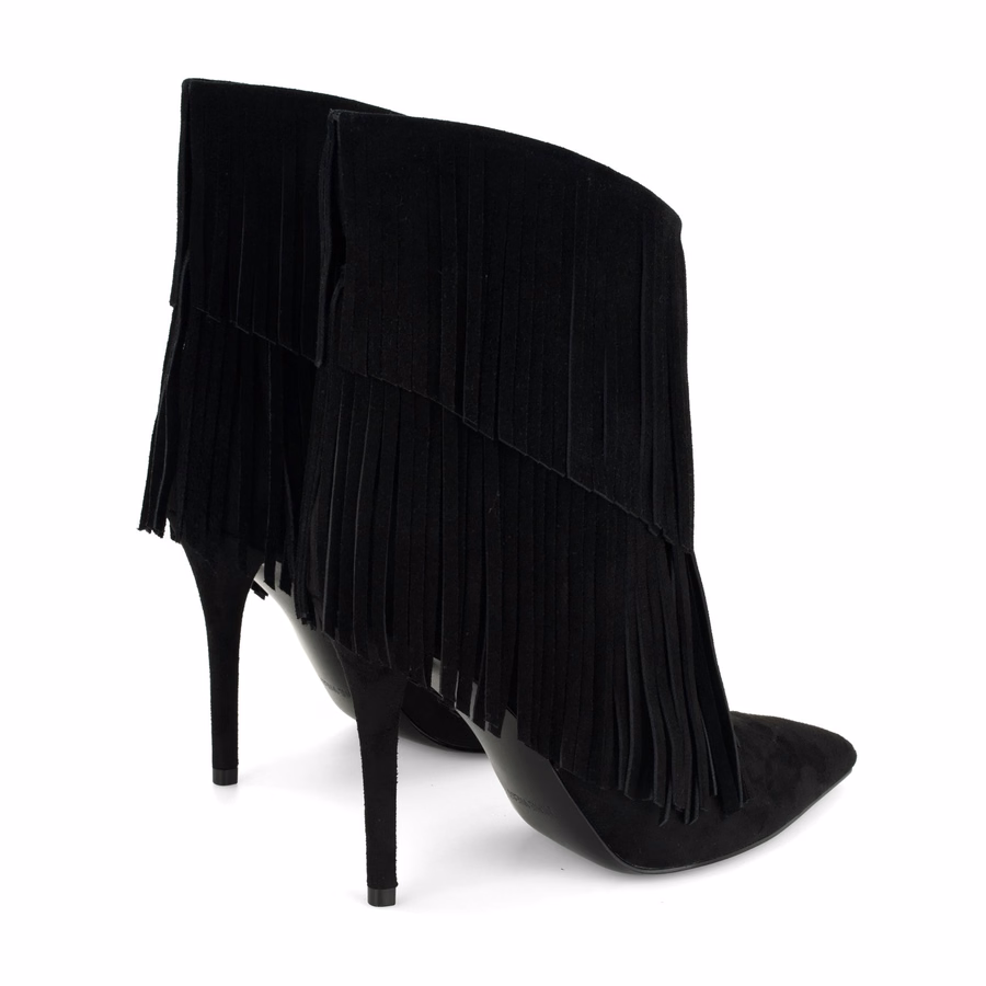 Carbona Leder-Fransenstiefeletten – Schwarzes Wildleder
