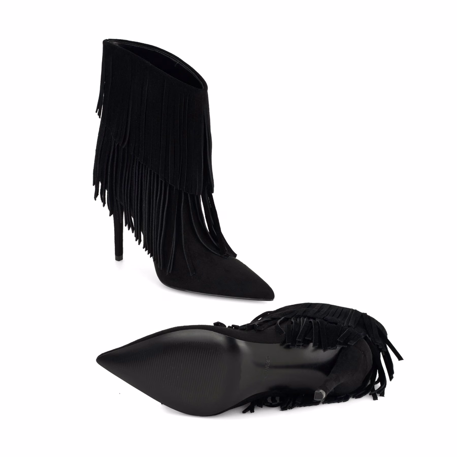 Carbona Leder-Fransenstiefeletten – Schwarzes Wildleder