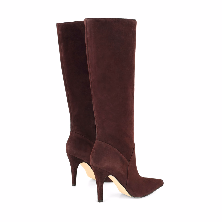 Korin Kniehohe Lederstiefel - Burgunderfarbenes Wildleder