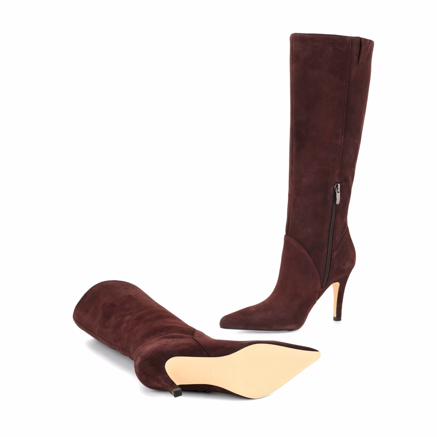 Korin Kniehohe Lederstiefel - Burgunderfarbenes Wildleder