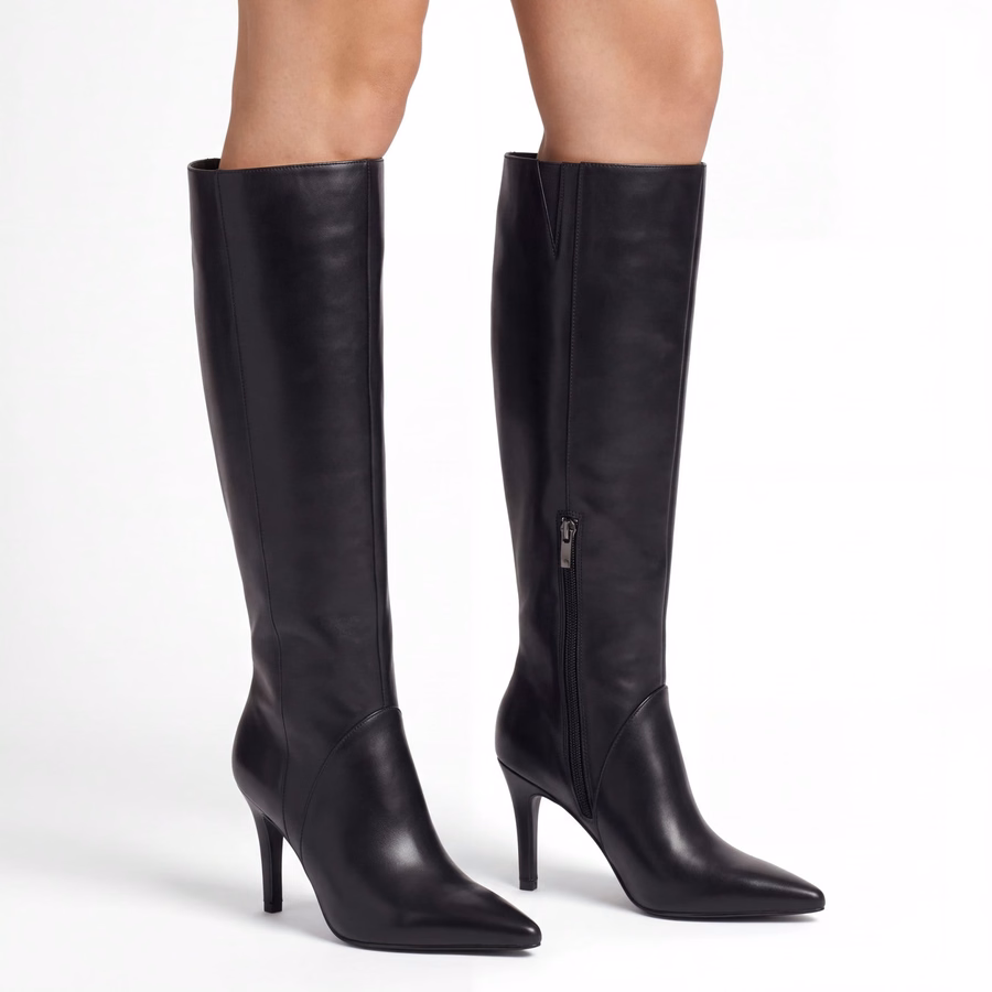 Korin Weite Wadenhohe Lederstiefel - Schwarzes Leder
