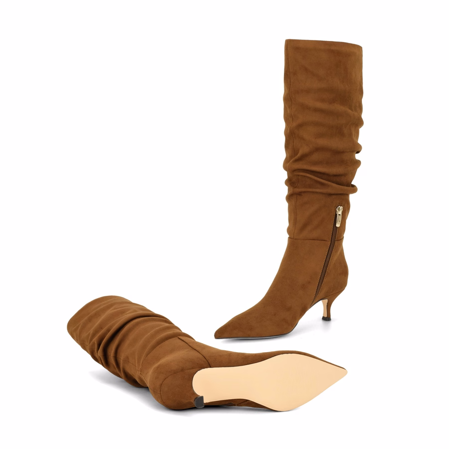 Sawyor Kitten Heel Slouch Boots - Walnuss