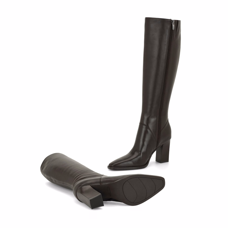 Zetta Leder-Kniestiefel – Dunkelbraunes Leder