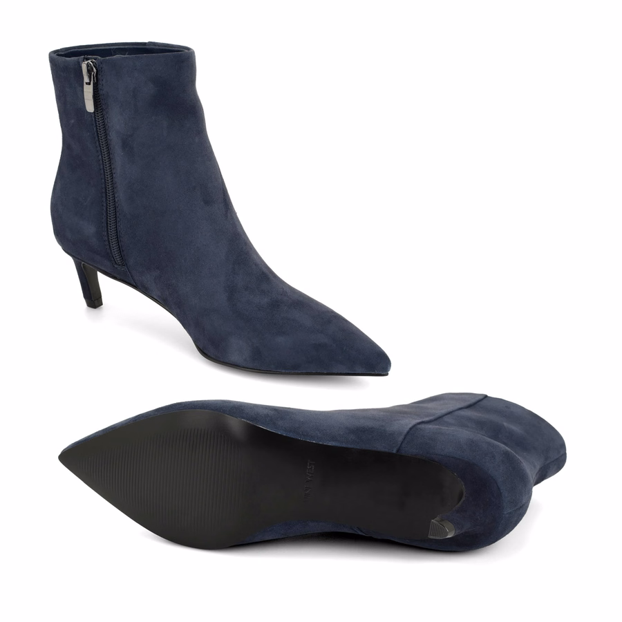 Brite Stiefeletten Aus Leder Mit Kitten-Heel - Marineblaues Wildleder