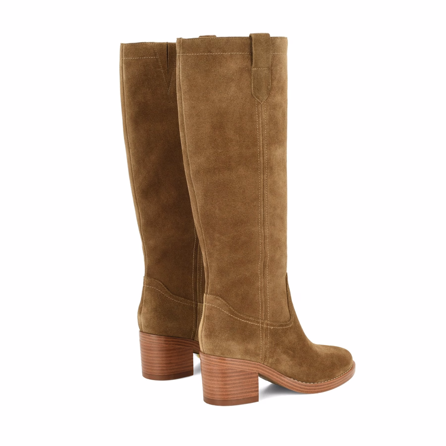 Hecee Blockabsatz-Stiefeletten Aus Tailliertem Leder – Mittelbraunes Wildleder