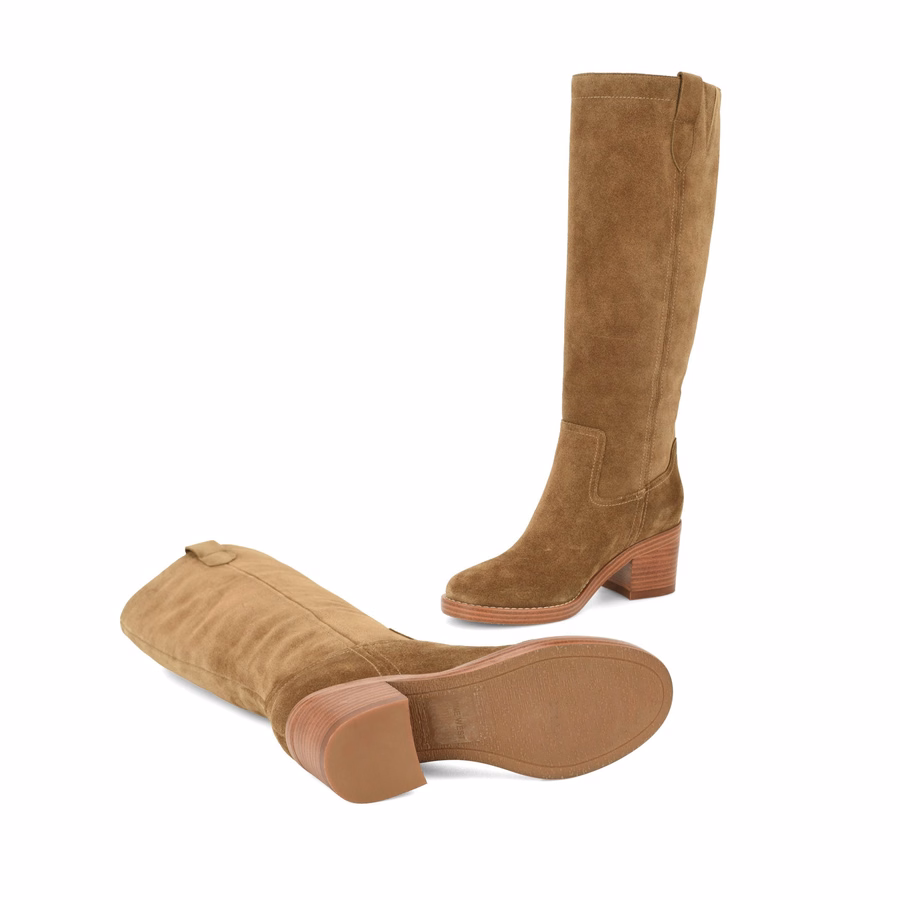 Hecee Blockabsatz-Stiefeletten Aus Tailliertem Leder – Mittelbraunes Wildleder