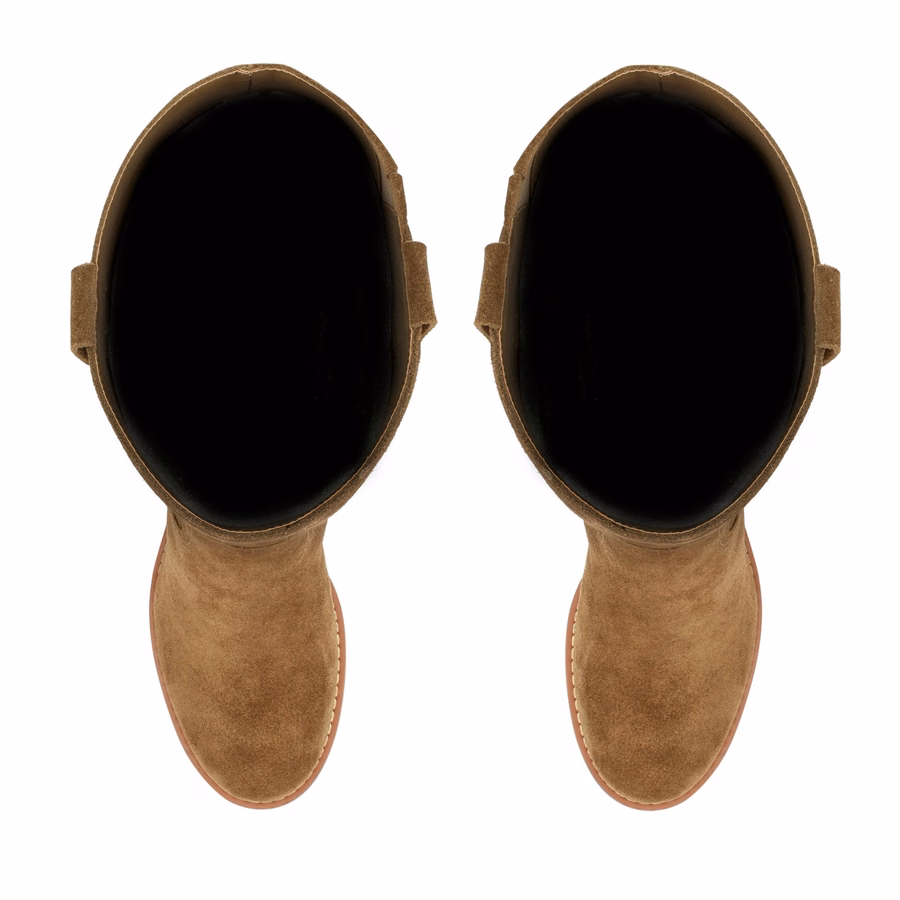 Hecee Blockabsatz-Stiefeletten Aus Tailliertem Leder – Mittelbraunes Wildleder