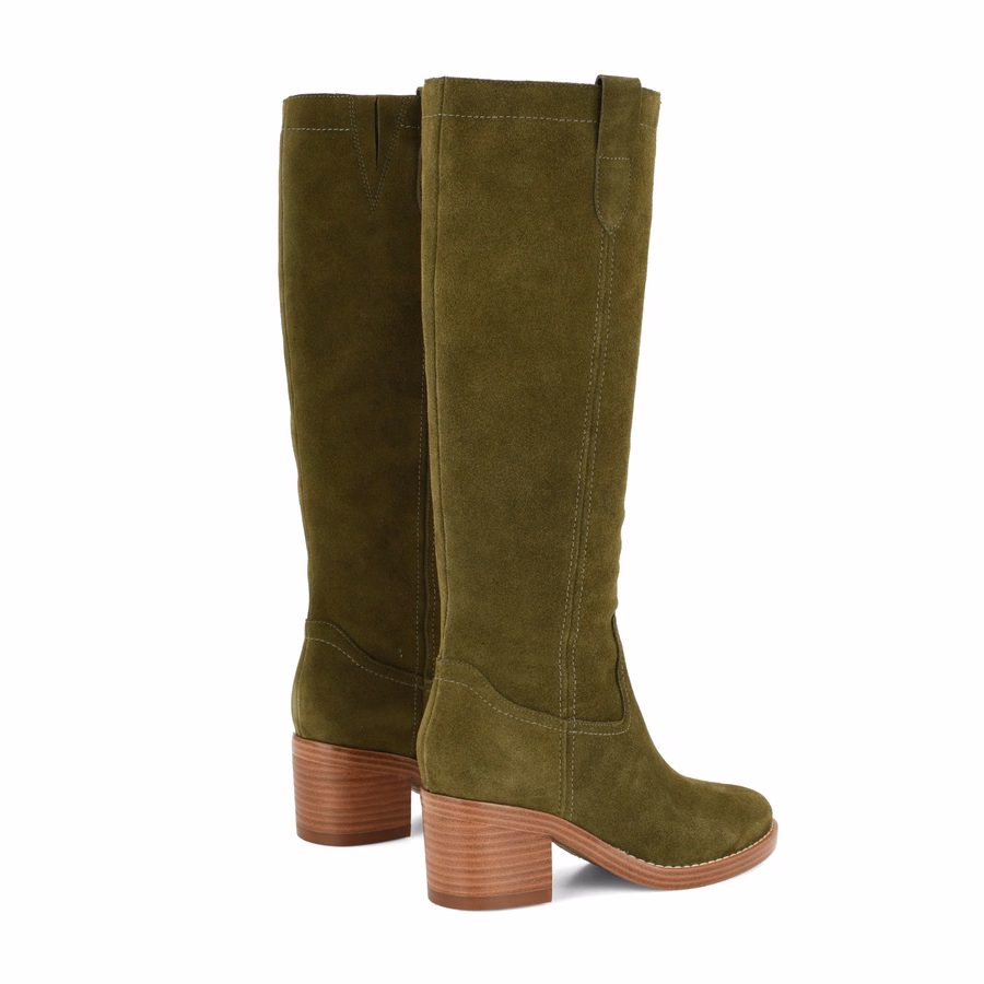 Hecee Blockabsatz-Stiefeletten Aus Leder – OlivgrüNes Wildleder