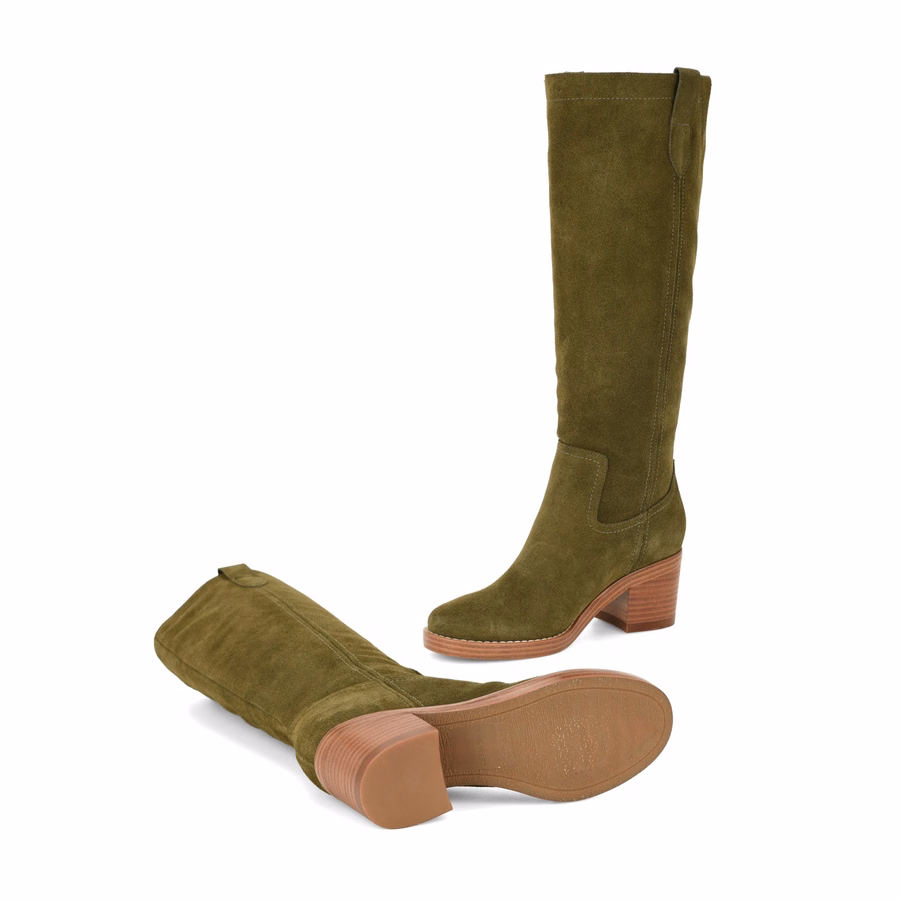 Hecee Blockabsatz-Stiefeletten Aus Leder – OlivgrüNes Wildleder