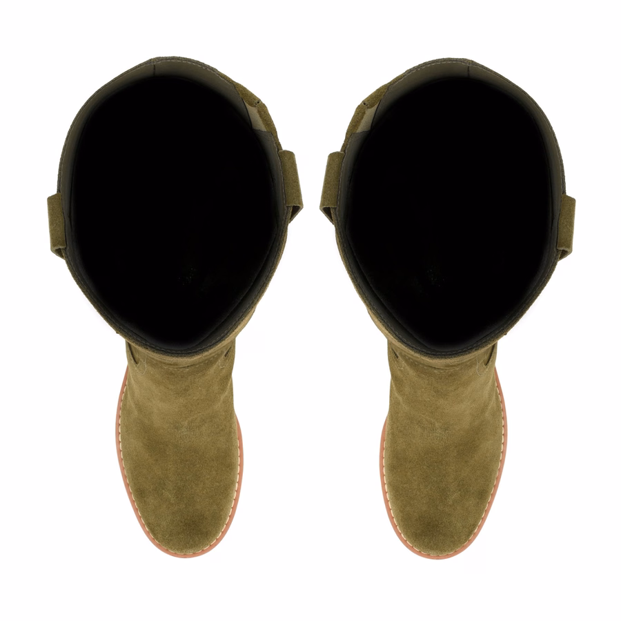 Hecee Blockabsatz-Stiefeletten Aus Leder – OlivgrüNes Wildleder