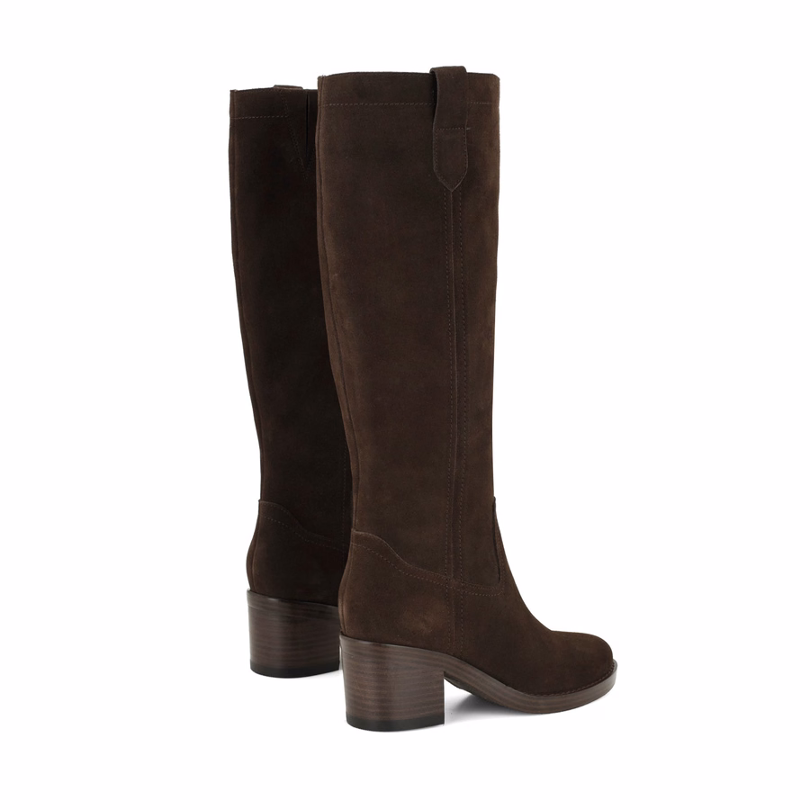 Hecee Blockabsatz-Stiefeletten Aus Tailliertem Leder – Schokoladenbraunes Wildleder