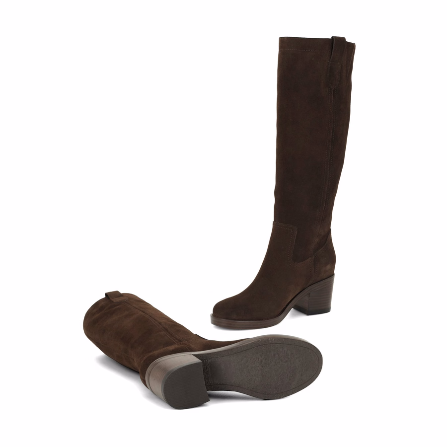 Hecee Blockabsatz-Stiefeletten Aus Tailliertem Leder – Schokoladenbraunes Wildleder
