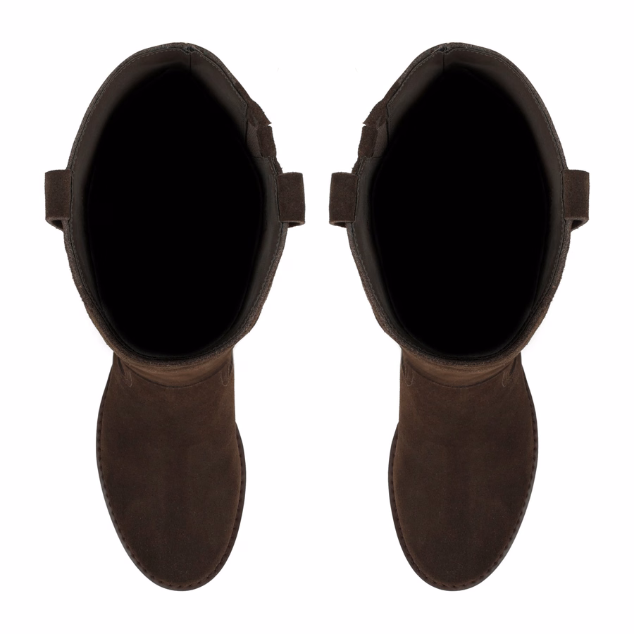 Hecee Blockabsatz-Stiefeletten Aus Tailliertem Leder – Schokoladenbraunes Wildleder