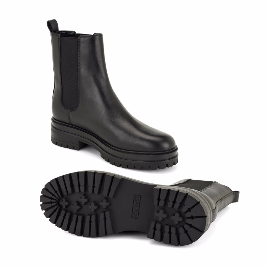Loresa Lederstiefeletten Mit Profilsohle – Schwarzes Leder