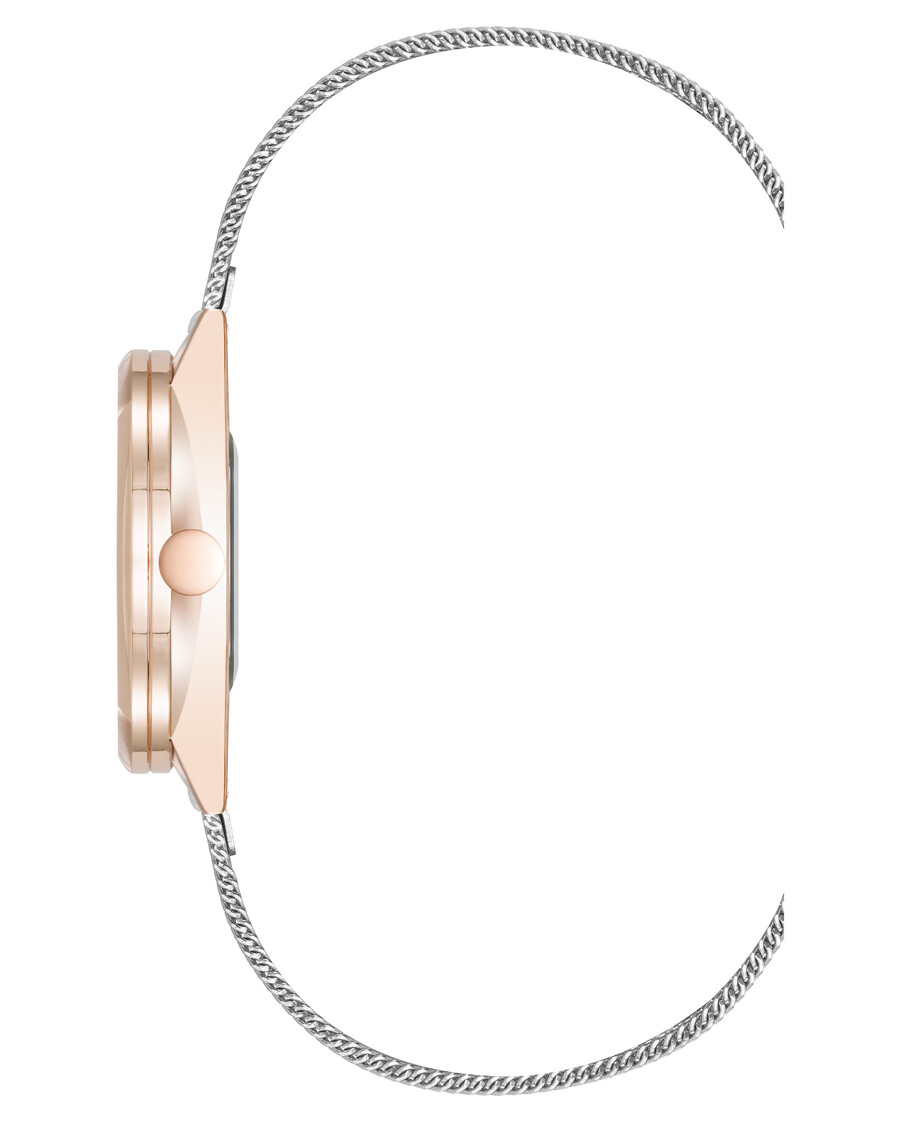uhr mit rundem gehäuse und mesh-armband