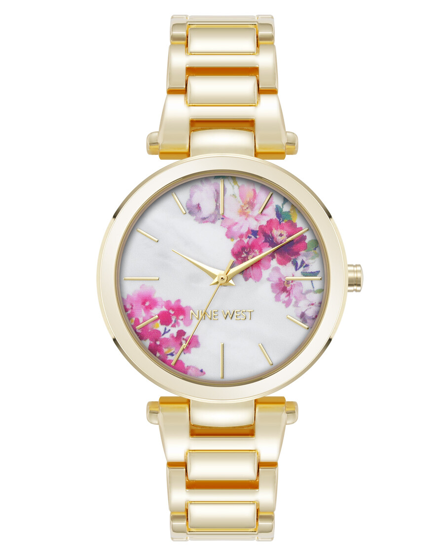 armbanduhr mit rosafarbenem blumenzifferblatt