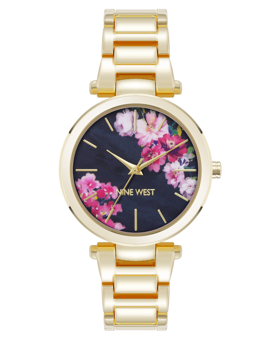 armbanduhr mit rosafarbenem blumenzifferblatt