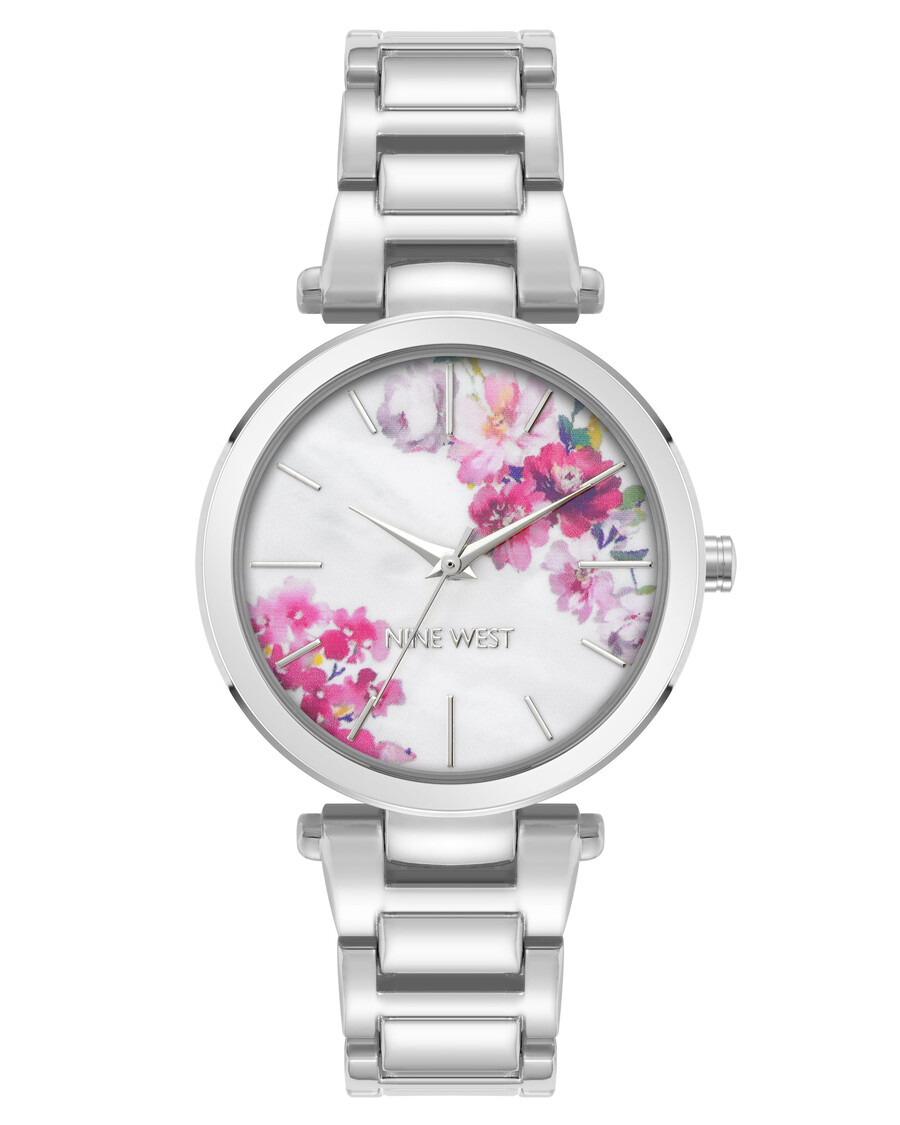 armbanduhr mit rosafarbenem blumenzifferblatt