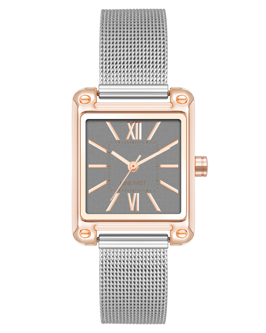 uhr mit mesh-armband und rechteckigem gehäuse