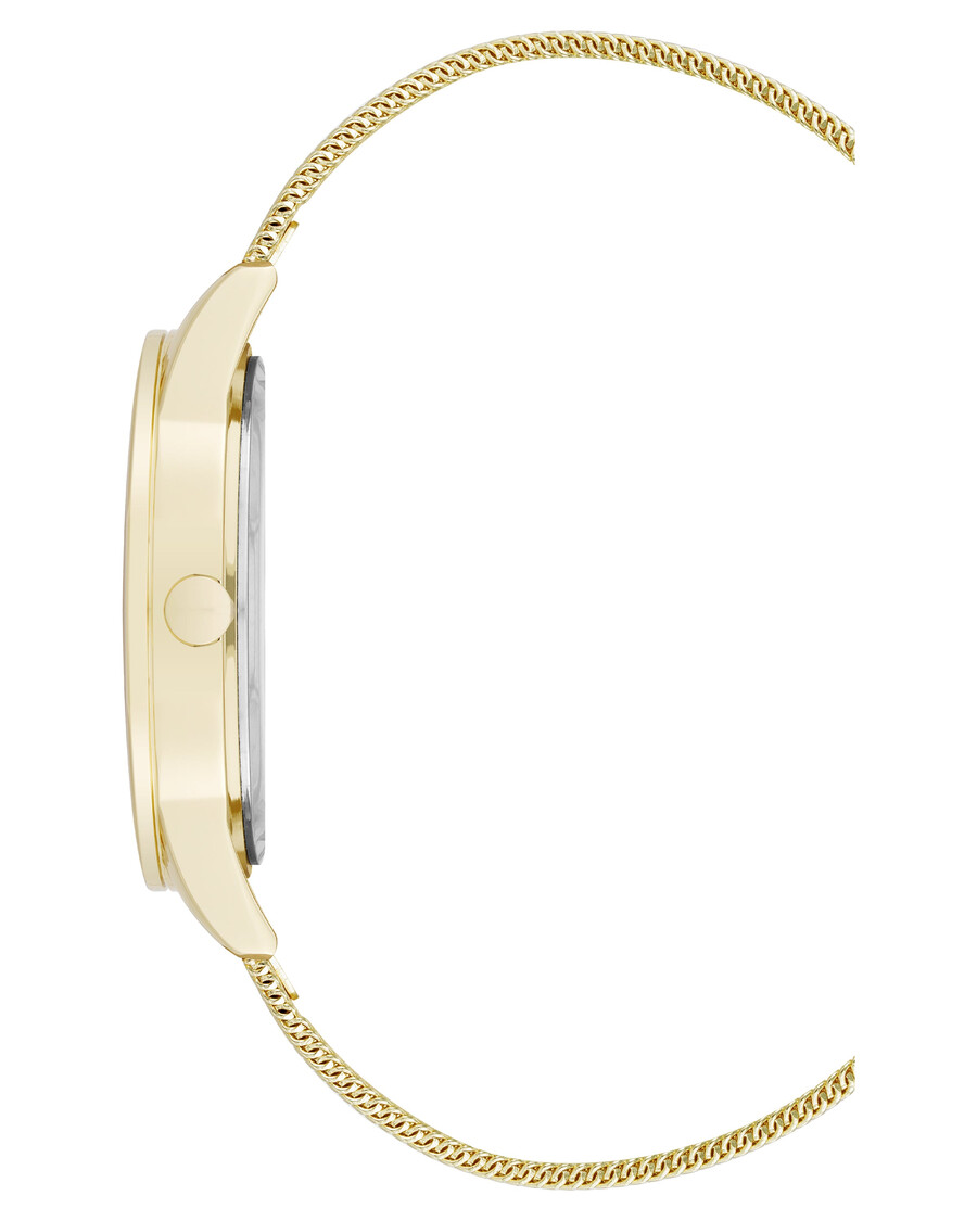 uhr mit mesh-armband und farbiger lünette
