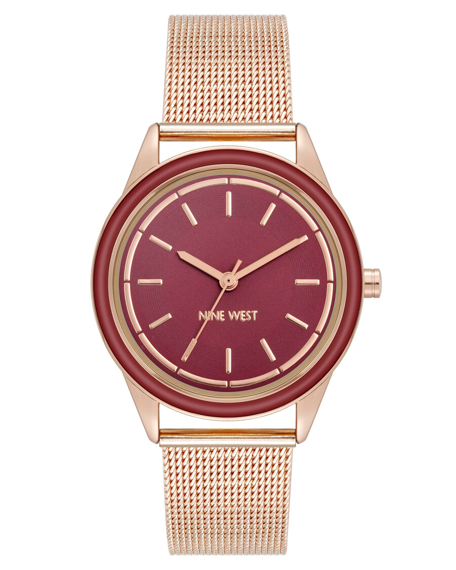 uhr mit mesh-armband und farbiger lünette