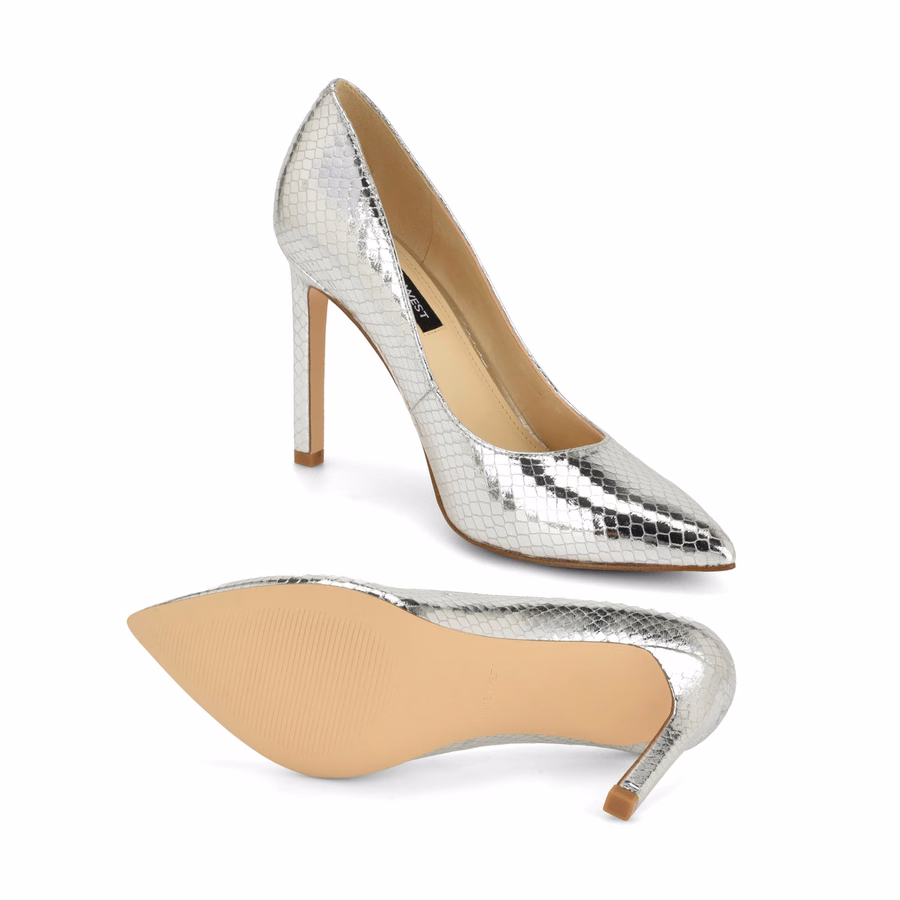Tatiana Pumps Mit Spitzer Zehenpartie – Silbernes Schlangenmuster