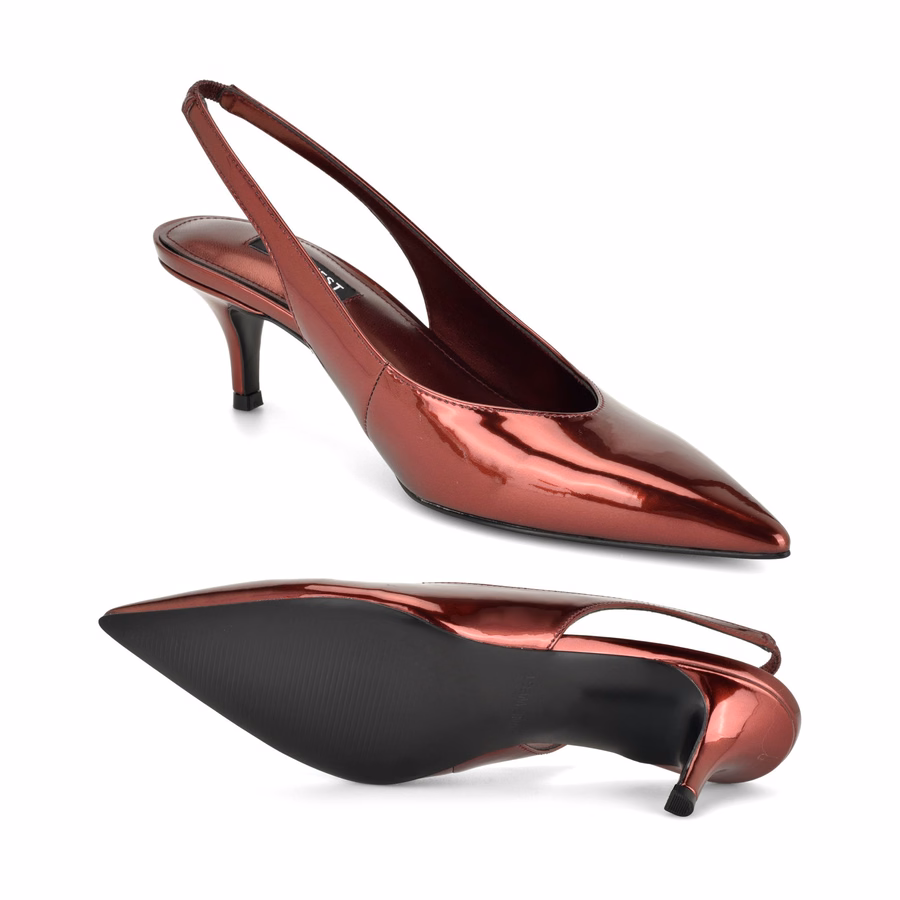 Cassy Slingback-Pumps Mit Kitten-Heel – Roter Lacklederbezug