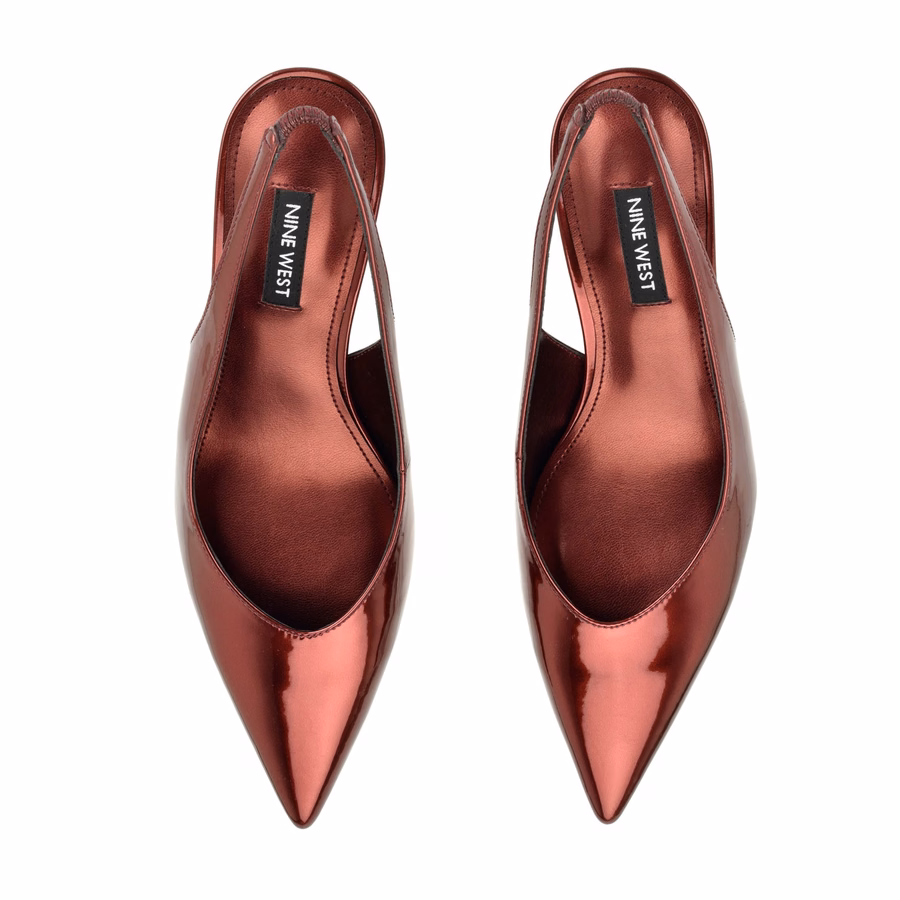 Cassy Slingback-Pumps Mit Kitten-Heel – Roter Lacklederbezug