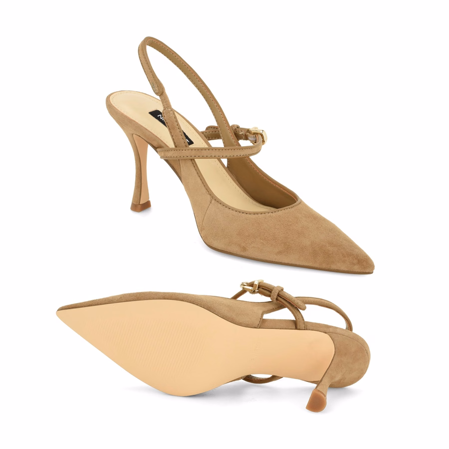 Amelap Mary Jane Slingback-Pumps Aus Leder – Taupefarbenes Wildleder