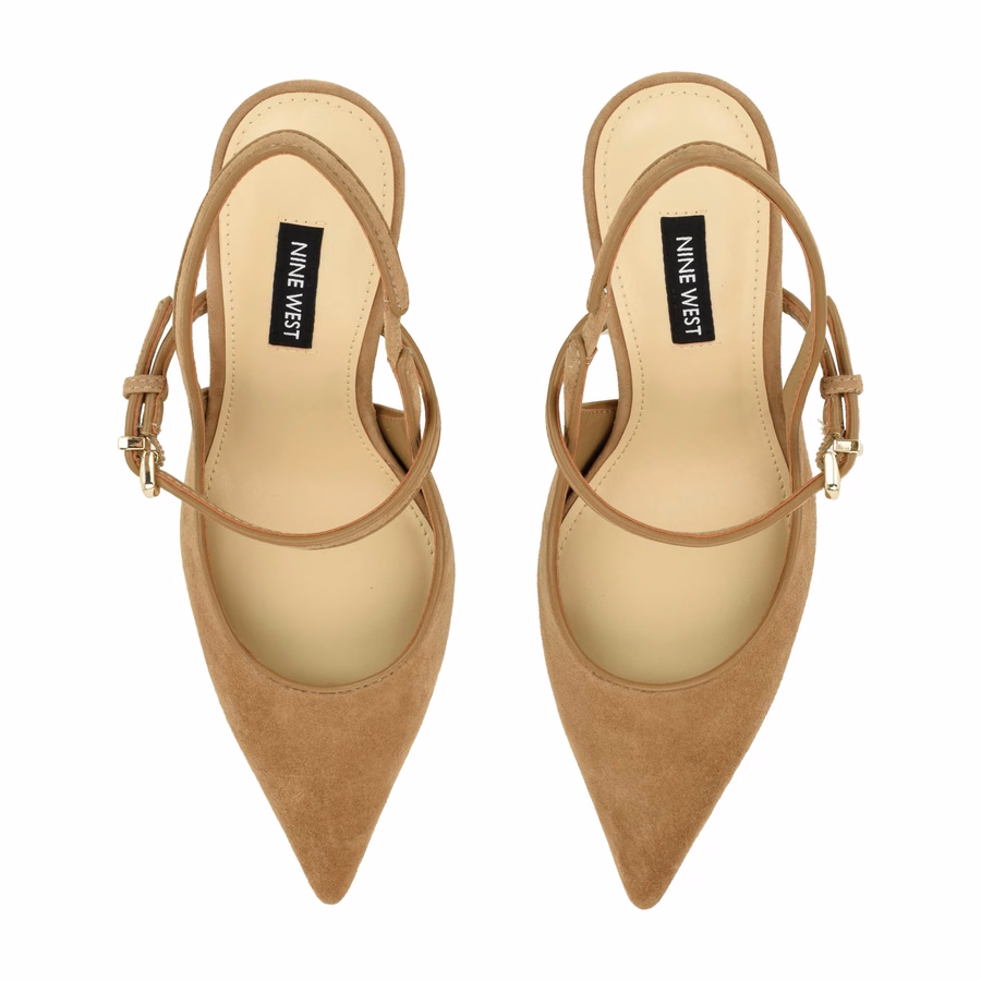 Amelap Mary Jane Slingback-Pumps Aus Leder – Taupefarbenes Wildleder