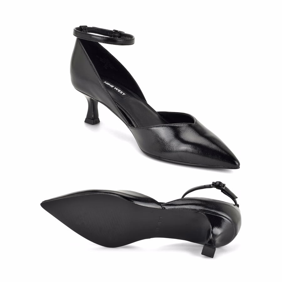Kory Kitten Heel Pumps – Schwarzes Crinkle-Lackleder