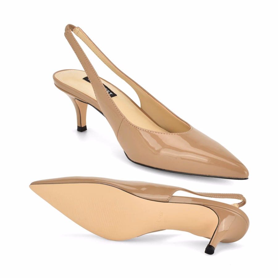 Cassy Slingback-Pumps Mit Kitten-Heel – Naturlack