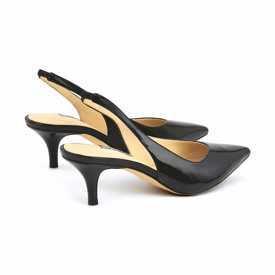 Cassy Slingback-Pumps Mit Kitten-Heel – Schwarzes Lackleder