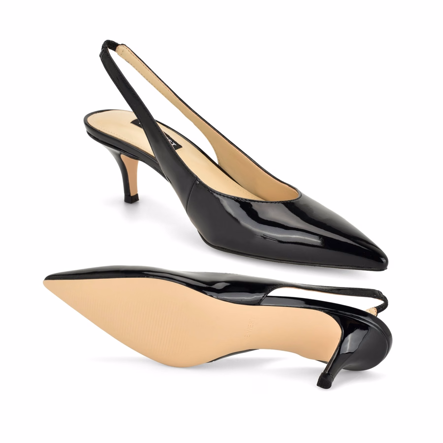 Cassy Slingback-Pumps Mit Kitten-Heel – Schwarzes Lackleder