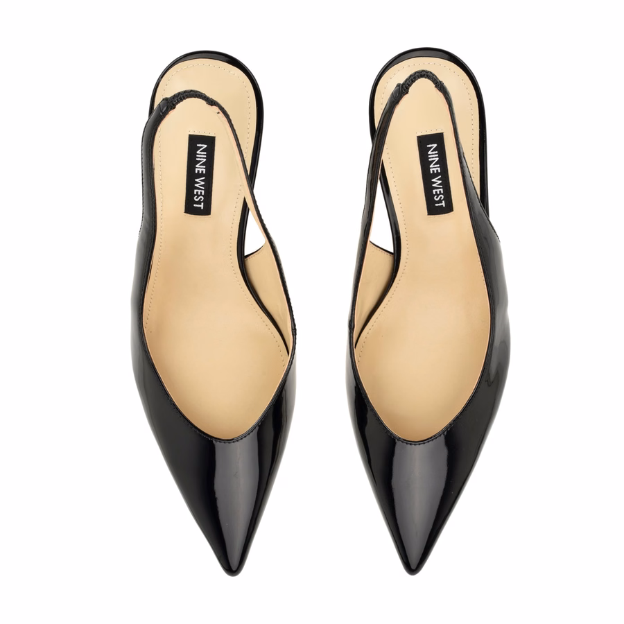 Cassy Slingback-Pumps Mit Kitten-Heel – Schwarzes Lackleder