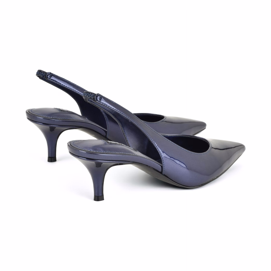 Cassy Slingback-Pumps Mit Kitten-Heel – Blaues Spiegellack-Lackleder