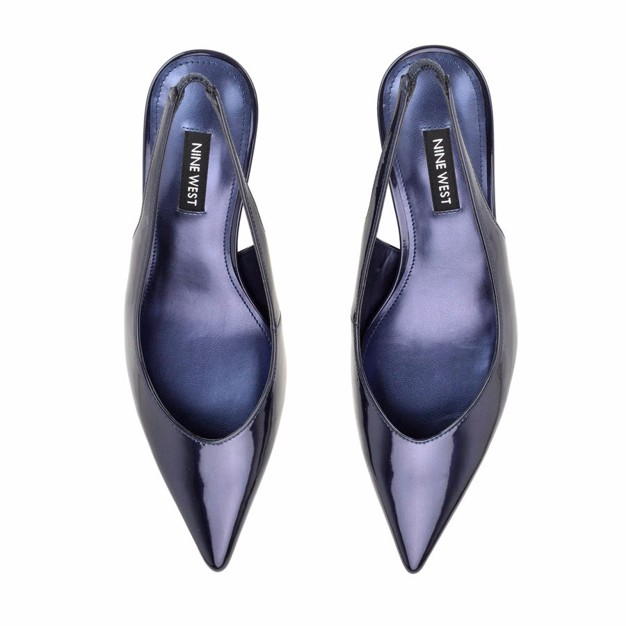 Cassy Slingback-Pumps Mit Kitten-Heel – Blaues Spiegellack-Lackleder
