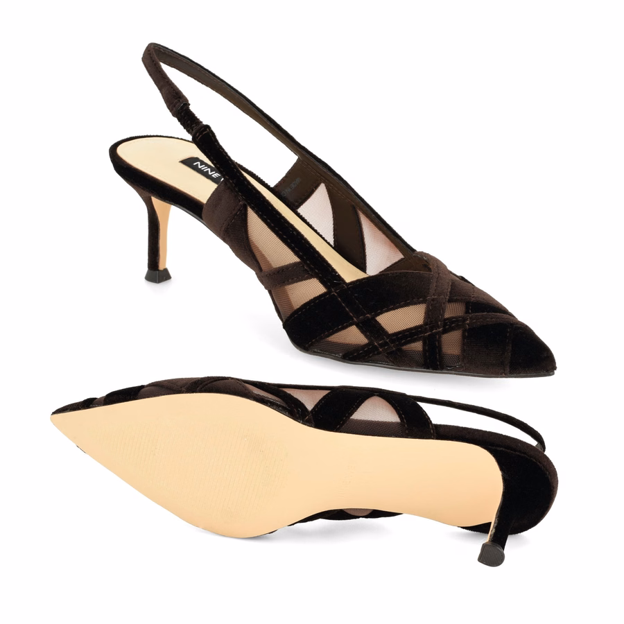 Elite Slingback-Pumps – Dunkelbrauner Samt