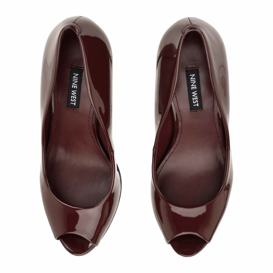 Tyrah Peep-Toe-Plateaupumps – Burgunderrotes Lackleder