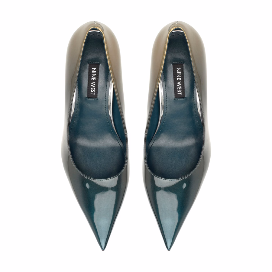 Gemmha Pumps Mit Spitzer Zehenpartie – DunkelgrüNer Ombré-Lackleder