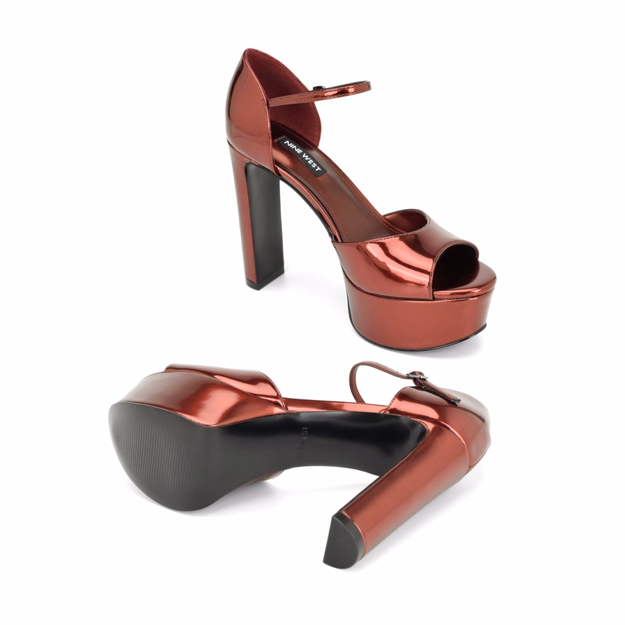 Casidee Peep-Toe-Plateaupumps – Burgunderrot Metallic