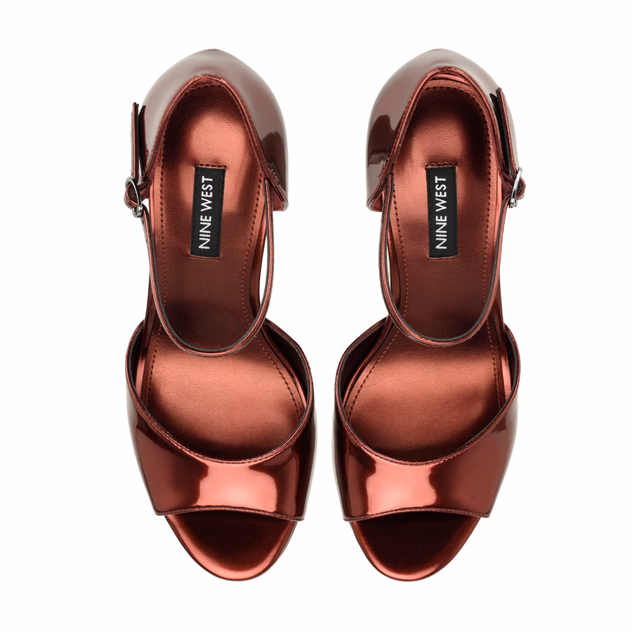 Casidee Peep-Toe-Plateaupumps – Burgunderrot Metallic