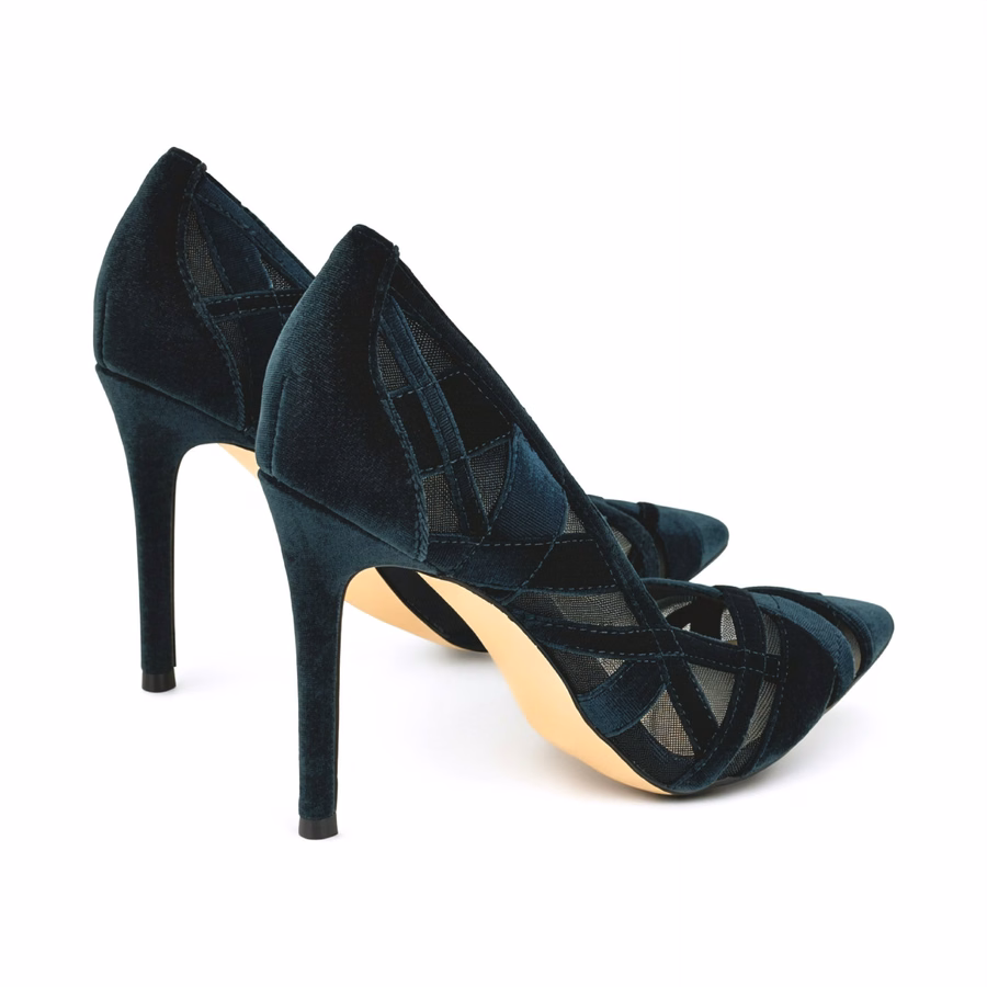 Farella Pumps Mit Spitzer Zehenpartie – TüRkisfarbener Samt/Mesh