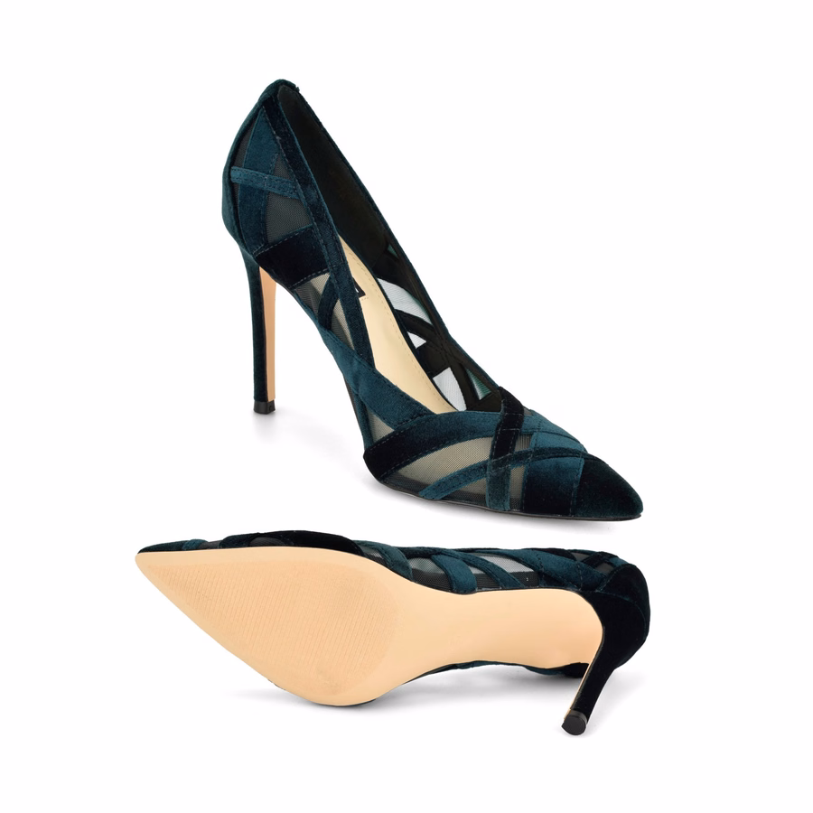 Farella Pumps Mit Spitzer Zehenpartie – TüRkisfarbener Samt/Mesh