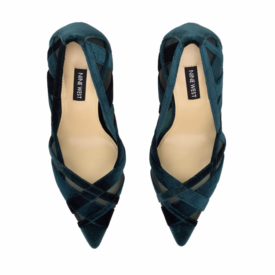Farella Pumps Mit Spitzer Zehenpartie – TüRkisfarbener Samt/Mesh