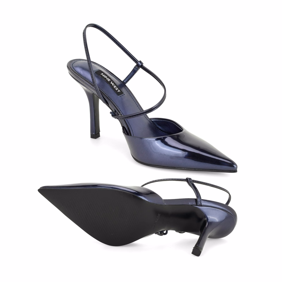 Galora Slingback-Pumps – Marineblau-Metallic