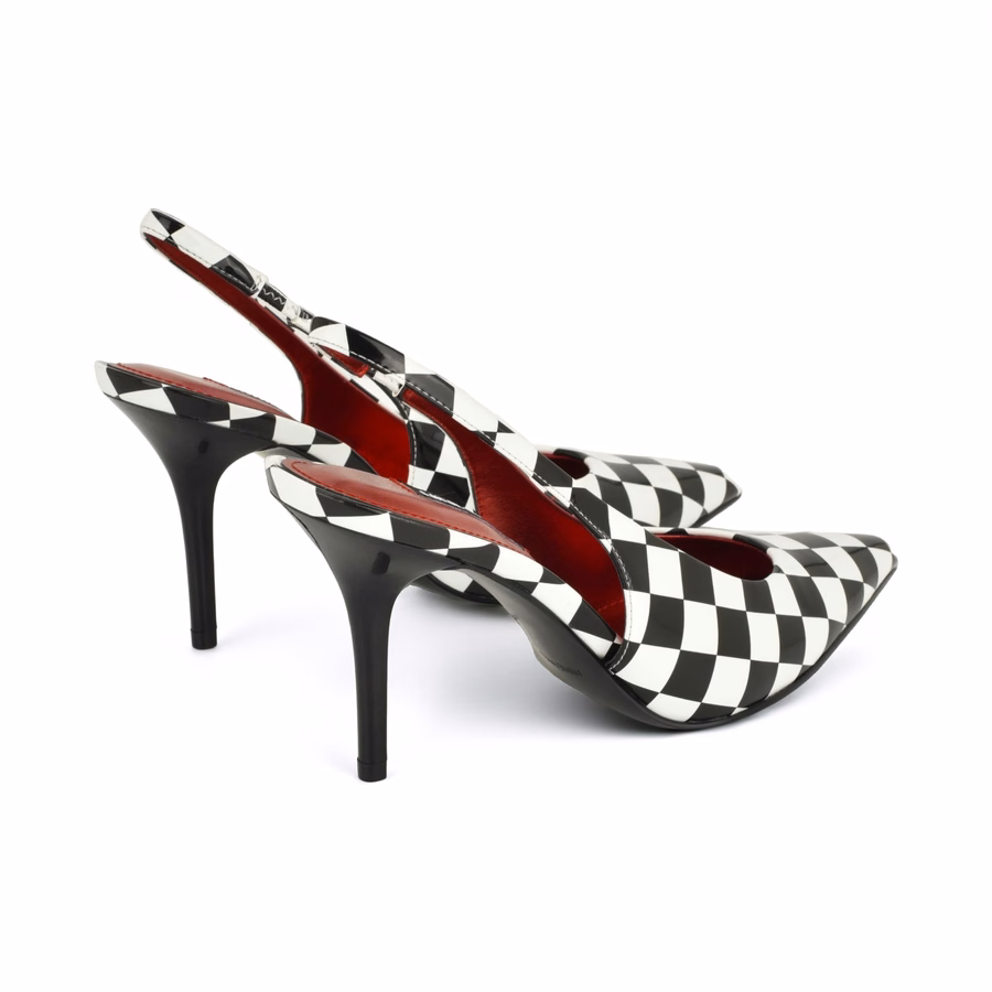 Palomma Slingback-Pumps – Schwarz-Weiß Kariert