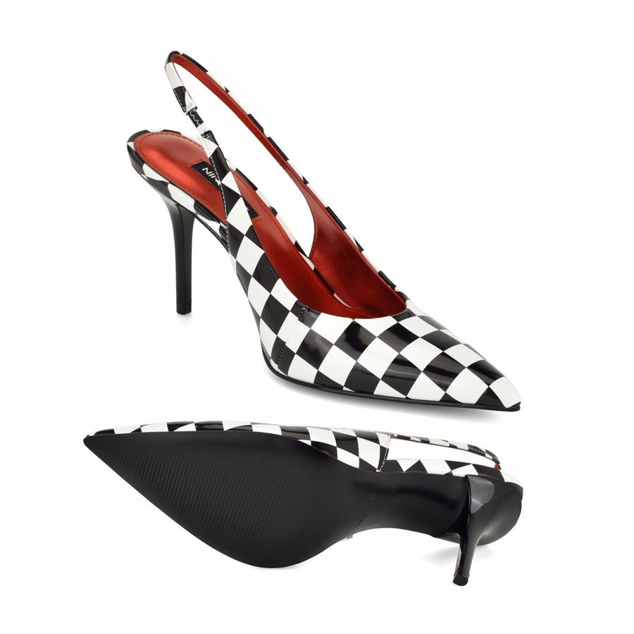 Palomma Slingback-Pumps – Schwarz-Weiß Kariert