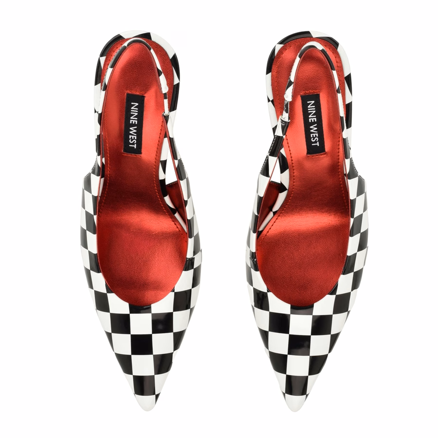 Palomma Slingback-Pumps – Schwarz-Weiß Kariert