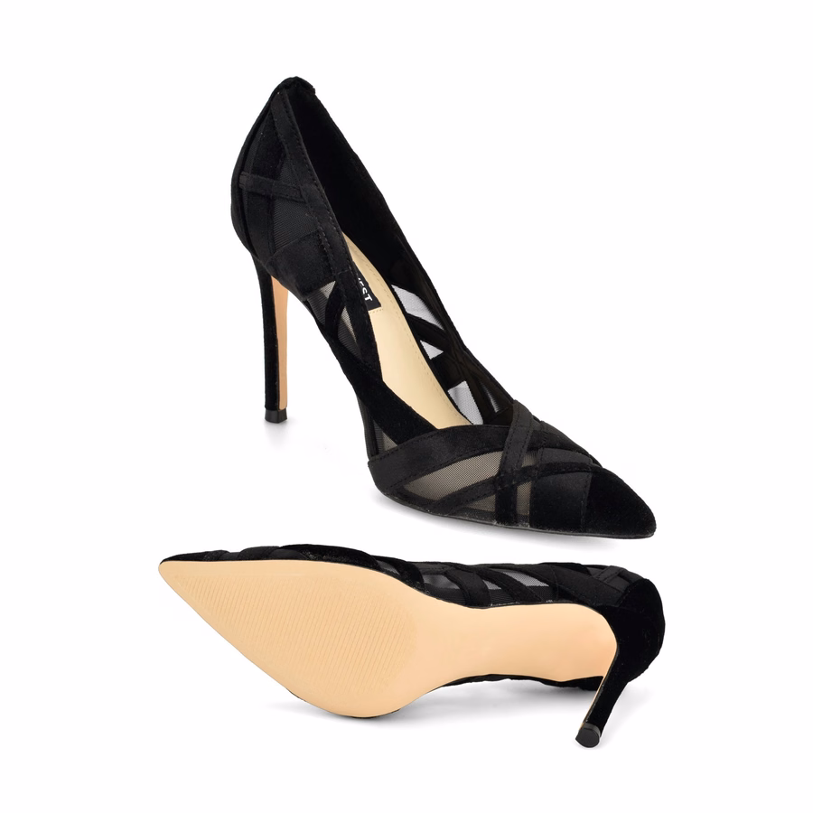 Farella Pumps Mit Spitzer Zehenpartie – Schwarzer Samt/Mesh
